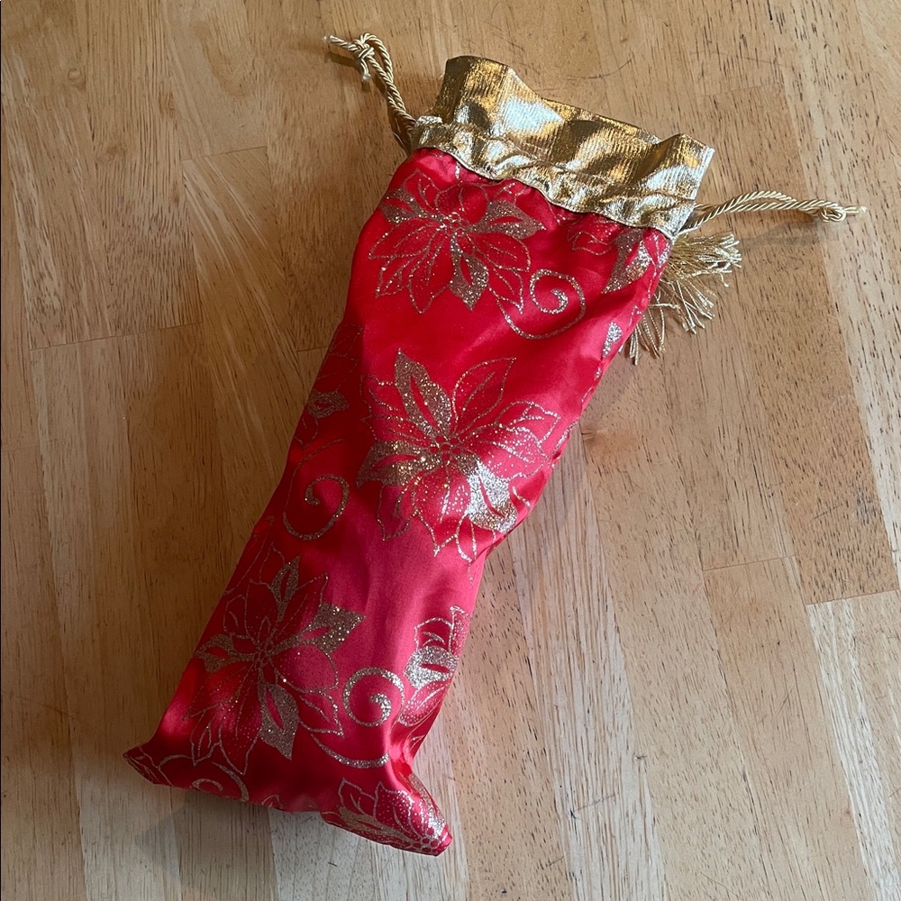 Festive Red and Gold Decorative Drawstring Tasseled 14 inch Bag